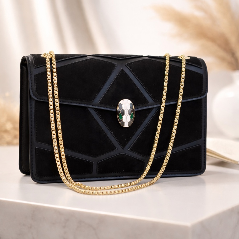 Black Geometric Serpent Clasp Bag